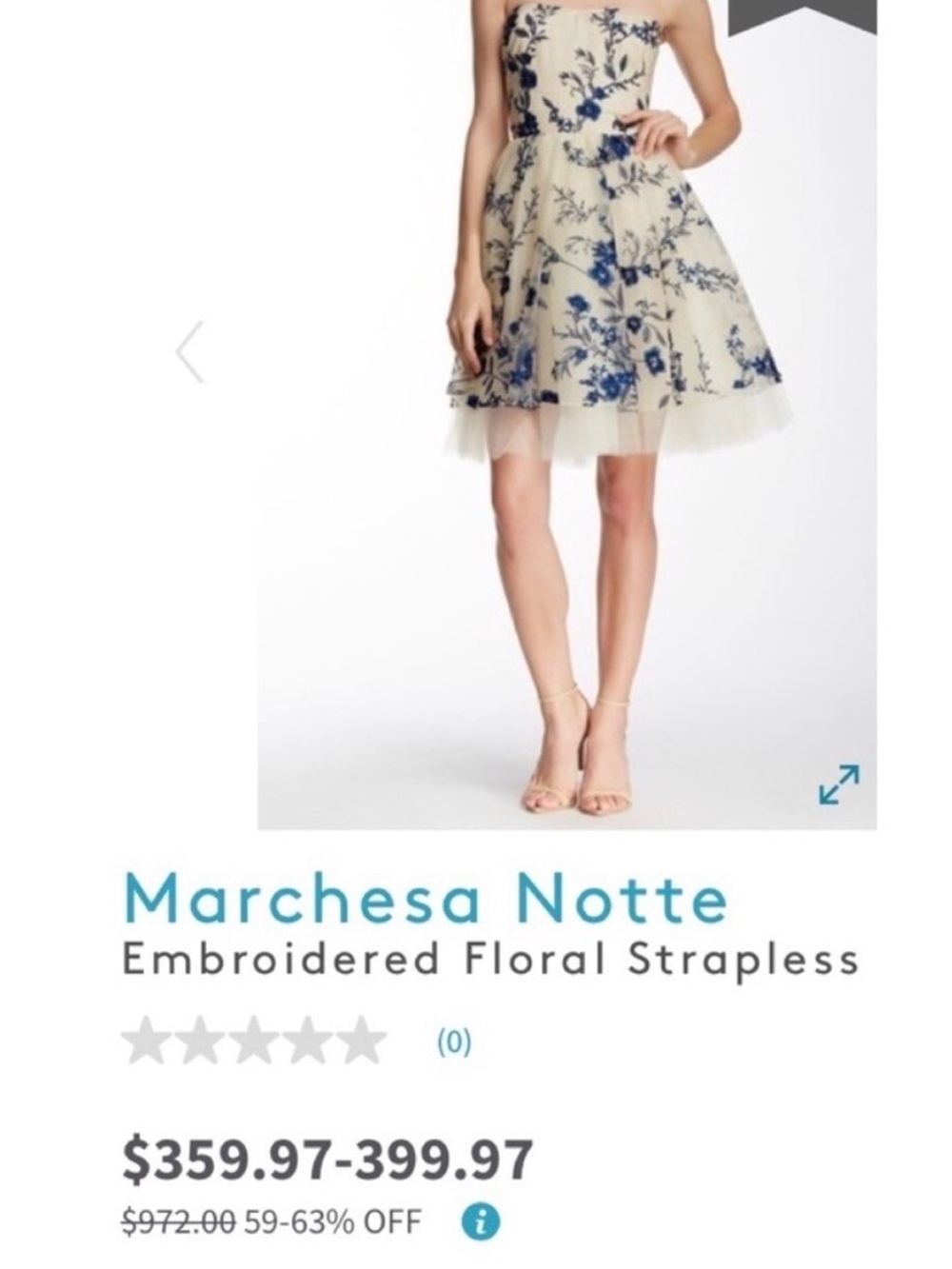 Marchesa NotteStrapless Floral Dress in Cream Tulle with Blue Embroidery - Picture 3 of 10